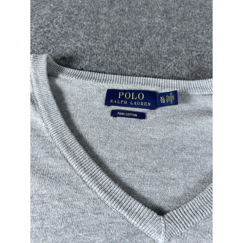 Polo Ralph Lauren Sweater Mens XL Pima Cotton Heather V Neck Pony Logo Pullover - Picture 3 of 7
